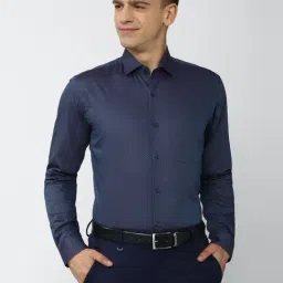 Peter England Elite Navy Cotton Regular Fit Printed Shirt-picture-31