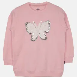 Kiddopanti Kids Baby Pink & Jet Black Embellished Full Sleeves Sweatshirt Set image 2
