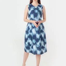 Zink London Blue Printed A-Line Dress-picture-4