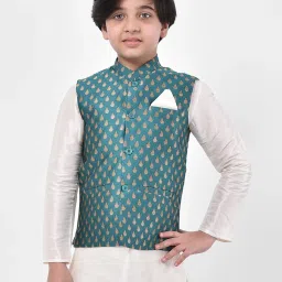 Deyann Kids Sea Green Embroidered Nehru Jacket image 1