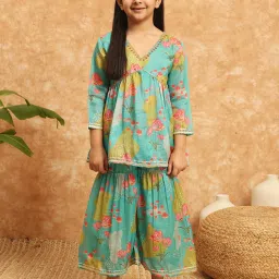 READIPRINT FASHIONS Kids Mint Green Printed Kurti with Gharara image 1