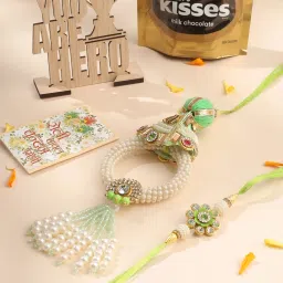 NVR Green Artificial Stones & Pearls Bhaiya Bhabhi Rakhi - Set of 2 image 1