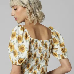 Only White & Yellow Floral Print Crop Top image 2