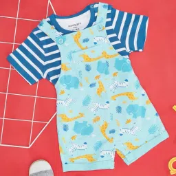 Pantaloons Baby Blue Cotton Printed Dungaree Set image 1