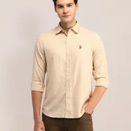 u.s. polo assn. U.S.Polo Association Beige Cotton Slim Fit Shirt image 1
