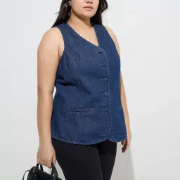 Gia by Westside Dark Blue Denim Waistcoat-Style Top image 1