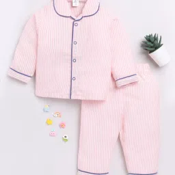 Clt.s Kids Pink Striped Full Sleeves Shirt with Pants image 1