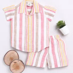 Clt.s Kids Pink & Brown Striped Shirt with Shorts image 1