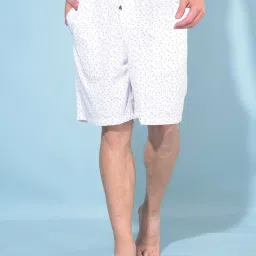Crimsoune Club White Cotton Regular Fit Printed Lounge Shorts image 1