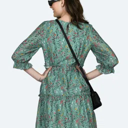 Zink London Green Floral Print Skater Dress image 2