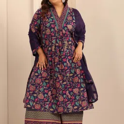 Extra Love By Libas Blue Printed Plus Size Kurta Sets image 1