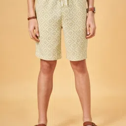 7 Alt by Pantaloons Whisper White Cotton Slim Fit Printed Shorts image 1