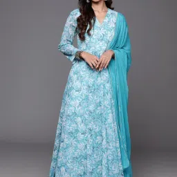 Varanga Blue Floral Print Anarkali Kurta With Dupatta image 1