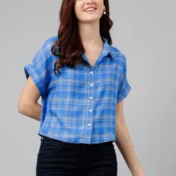 Latin Quarters Blue & White Checks Crop Shirt-picture-27