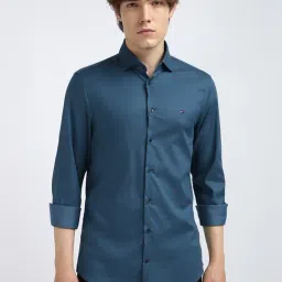 TOMMY HILFIGER Blue Cotton Slim fit Solid Shirt-picture-31