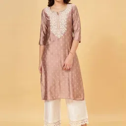 Rangmanch by Pantaloons Pink Embroidered Straight Kurta image 1