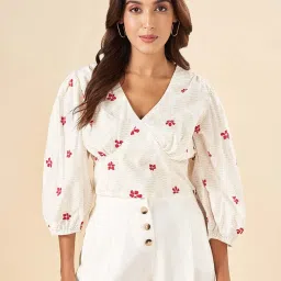 Akkriti by Pantaloons White & Red Cotton Printed Top image 1