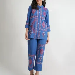Kaftanize Blue Barkha Printed Shirt And Pant image 1