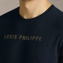 Louis Philippe Navy Cotton Slim Fit Graphic Print T-Shirt image 5