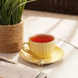 Pure Home and Living Yellow Ceramic Ribbed Cup And Saucer Set-picture-23