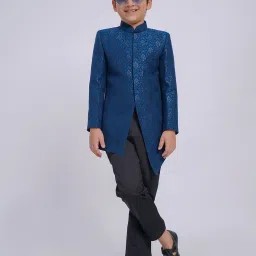 VASTRAMAY Boys Turquoise Textured Indo Western Set image 1