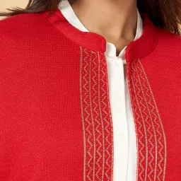 YU by Pantaloons Red Self Pattern Shrug image 2