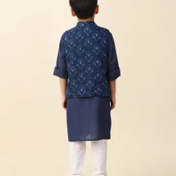 Fabindia Kids Navy Printed Full Sleeves Kurta with Nehru Jacket image 2