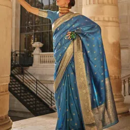 Saree Mall Blue Woven Saree With Unstitched Blouse-picture-17
