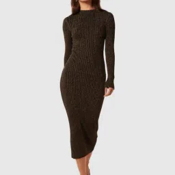 Forever New Brown Metallic Bodycon Dress-image-30