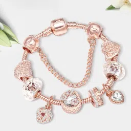 Peora Rose Gold Cubic Zirconia Studded Charms Bracelets image 1