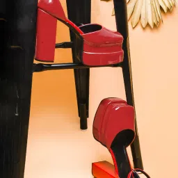 The White Pole Women's Red Ankle Strap Sandals image 1