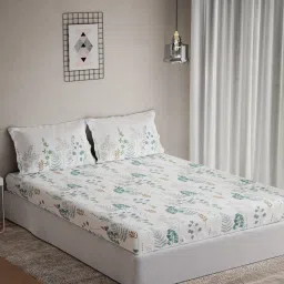 DDECOR Live beautiful Blue Cotton Floral 144 TC Single Flat Bedsheet with 2 Pillow Covers image 1