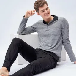 Sweet Dreams Grey & Black Regular Fit Stripes Lounge Set image 4