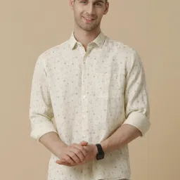 Linen Club Yellow Linen Regular Fit Printed Shirt image 1