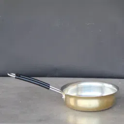 Indian Bartan Gold Brass Fry Pan With Kalai (2000ml) image 4