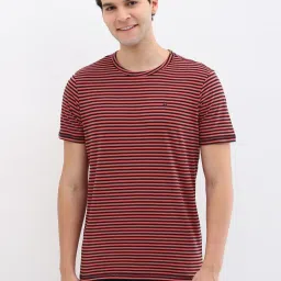 Allen Solly Red Cotton Regular Fit Striped T-Shirt image 1