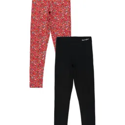 Peter England Girls Black & Coral Floral Print Leggings (Pack Of 2)-picture-19