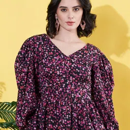 ANVI Be Yourself Floral Print Puff Sleeve Crepe Peplum Top-picture-33