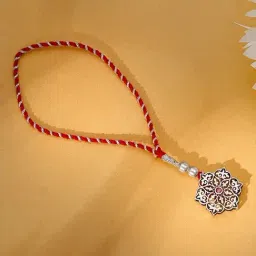 Giva 925 Silver Oxidised Silver Pink Pop Flower Lumba Rakhi-picture-25