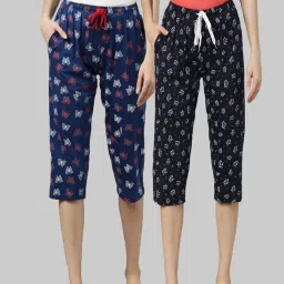 Kryptic Navy & Blue Printed Pure Cotton Elasticated Waist Band Regular Fit Pyjamas - Pack of 2 image 1