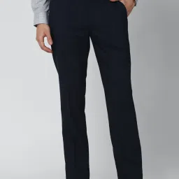 Peter England Navy Slim Fit Printed Trousers image 1