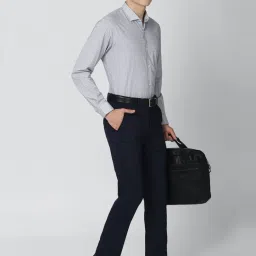 Peter England Navy Slim Fit Printed Trousers image 5