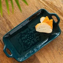 ExclusiveLane Teal Forest Dark Teal Ceramic Hand Glazed Serving Platter-picture-10