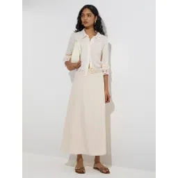 LOV by Westside Off-White High-Rise Cotton-Blend Skirt with Belt image 3