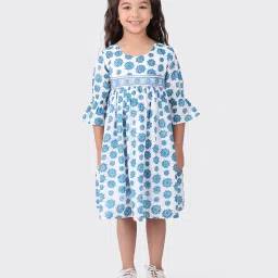 Fabindia Kids Blue Cotton Printed Dress image 1