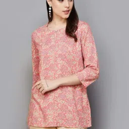Melange by Lifestyle Pink Cotton Printed A Line Short Kurti-image-83