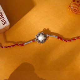Giva 925 Silver Oxidised Silver Pearl Flower Rakhi-picture-30