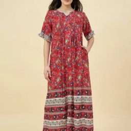 The Kaftan Company Red Regular Fit Printed Night Dress-picture-42