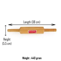 HAZEL Wooden Belan Rolling Pin Sagwan Roti Phulka Dough Roller for Home and Kitchen, 38 cm image 4