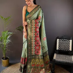 Elora Pista Green Silk Woven Design Banarasi Saree With Unstitched Blouse-picture-32